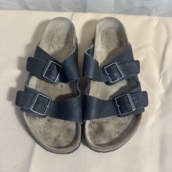 Birkenstock Arizona Men’s 11 Black Leather Double Strap Sandals EU 44 Comfort main image 8